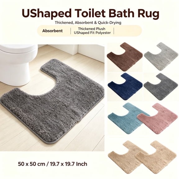 weibbin Toilet Rugs U Shaped Bathroom Rug, Machine Washable Non Slip Quick Dry Super Absorbent Ultra Thin Toilet Mats for Bathroom Toilet, Absorbing Door Mat