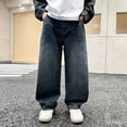 thumbnail image 5 of shqvo Boys Size 8 Jeans Bootcut Snap Button Wide Leg High Waisted Plain Casual Demin Pants Boy Lightweight Soft Comfy Fashion Trousers Streetwear with Pockets Blue 15-16 Years, 5 of 6