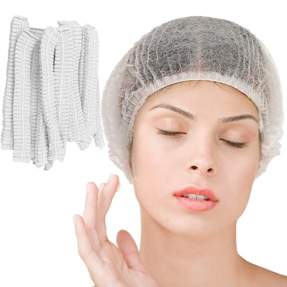 Genreen 100 PC Disposable Bouffant Caps, 21inches Hair Net, Elastic Dust Cap for Food Service, Sleeping Head Cover (White)