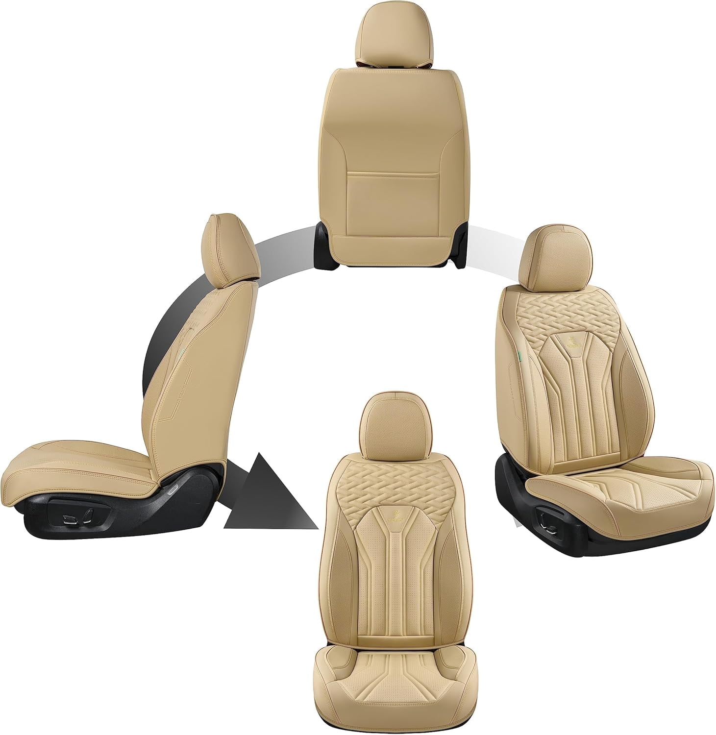 FLORICH Universal Leather Car Seat Cover Full Set, Beige Seat Covers for Cars 5 Seats, Waterproof Front and Rear Automotive Seat Cover Fit for Most Sedans SUV Pick-up Truck