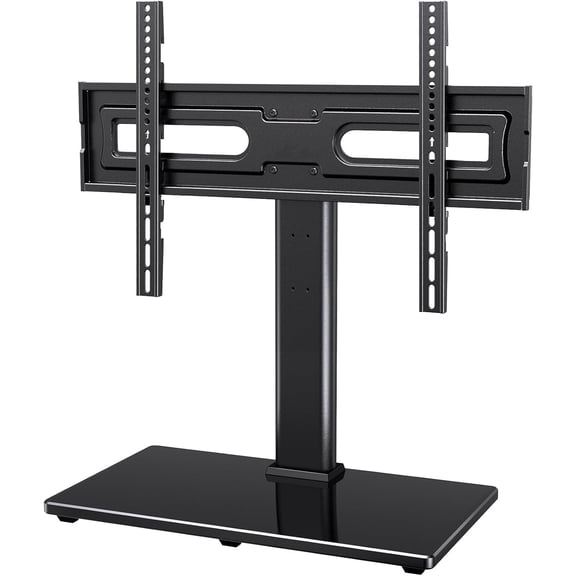 MountFTV Universal Table Top TV Stand for 32-80" Flat Screen TVs, Max 600x400mm, Up to 110 lbs, Tabletop TV Mount with 9 Height Adjustable, Alloy Steel Glass Base