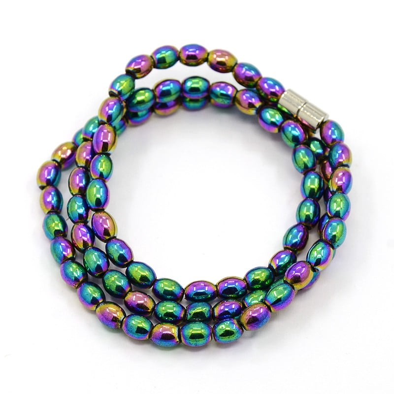 Trendy Unisex Magnetic Hematite Barrel Beaded Necklaces with Magnetic Clasps Colorful 17.32 inch