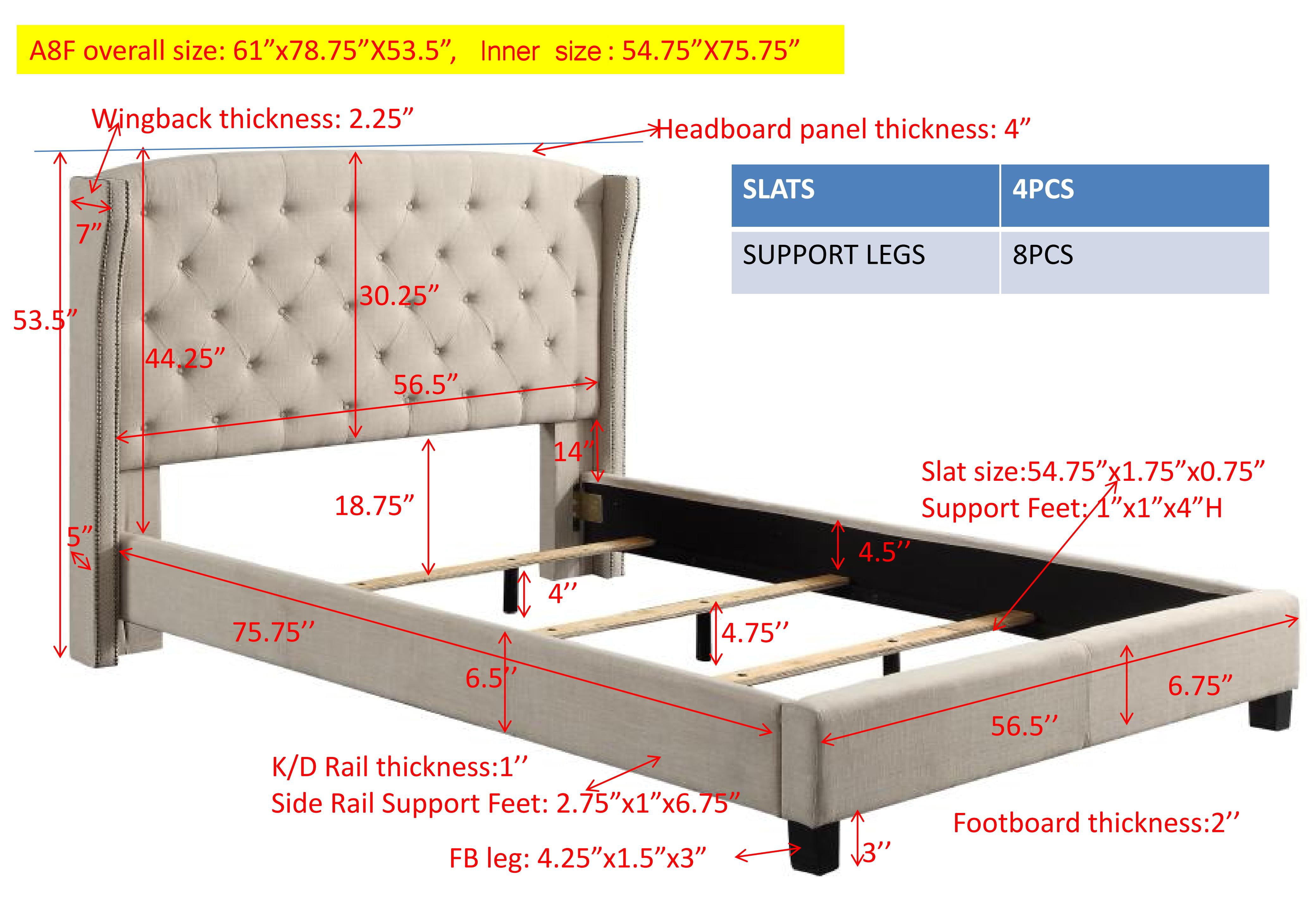 Gewnee Full Size Upholstered Platform Bed Frame with Adjustable Wingback Headboard,Button Tufted and Nailhead Trim,Box Spring Required.Dark Grey