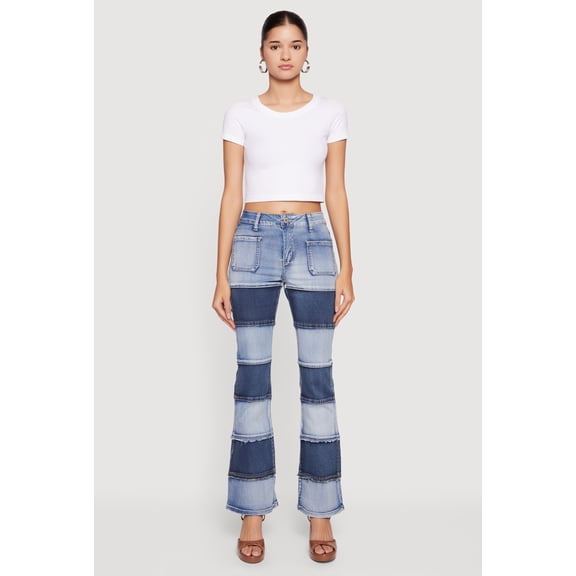 Women's VIP Two Tone Patchwork Flare Jeans