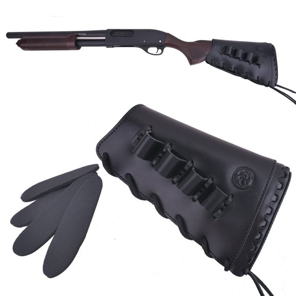 Genuine Leather Shotgun Buttstock Pad Cartridge Shell Holder Cover for 12 Guage Left Handed