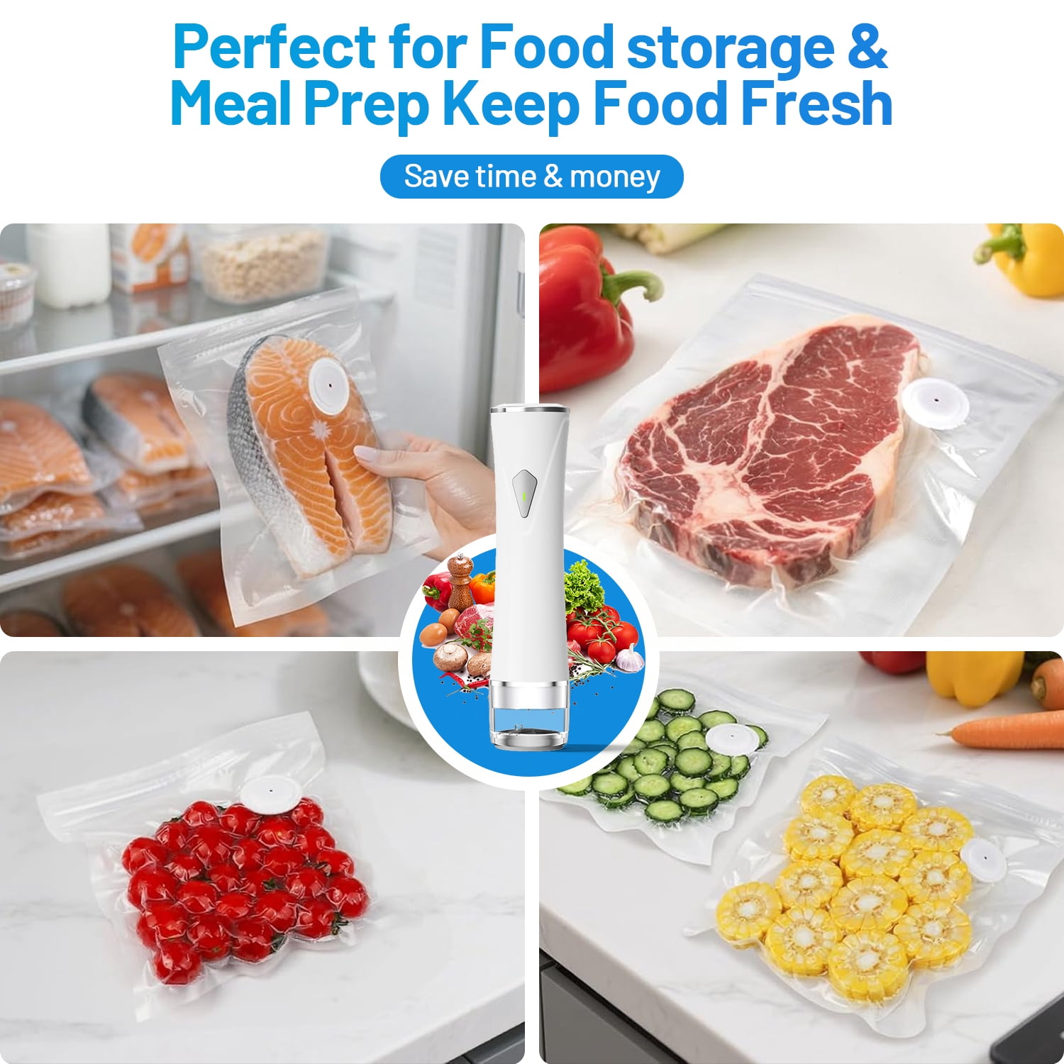 Vacuum Sealer for Food,Compact Handheld Vacuum Sealer Machine with 30 Reusable Bags,Powerful Portable Food Seal Meal Saver for Kitchen Travel