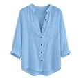 thumbnail image 4 of cocolona Loose Shirts for Women Crew Neck Button Down Long Sleeve Shirts Trendy Casual Solid Color Blouses, 4 of 7