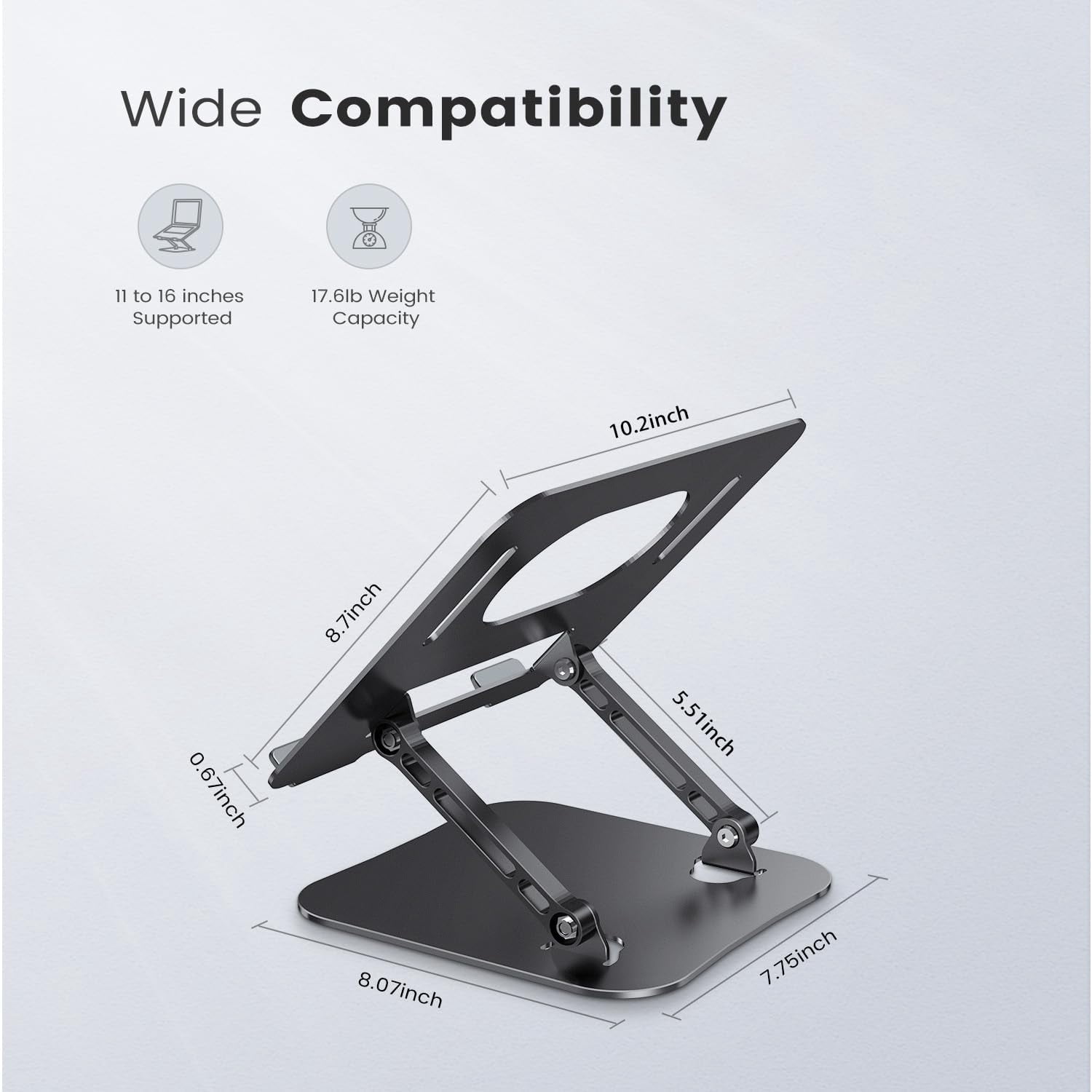 Adjustable Laptop Stand For Desk  Aluminum Portable Lightweight 500g Foldable Computer Notebook Holder 11-16" Macbook Air Pro Xps Black