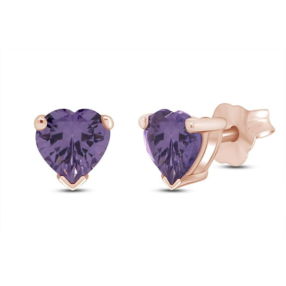 AFFY Simulated Purple Alexandrite Heart Shape Stud Earrings In 14K Rose Gold Over Sterling Silver (5 Ct)