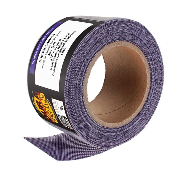 Dura-Gold 400 Grit Purple Ceramic Mesh Longboard Sandpaper, 2-3/4" Wide Continuous 10 Yard Roll - Dustless Hook & Loop Backing for Auto & Woodworking Air File Long Board Sanders, Sanding Block