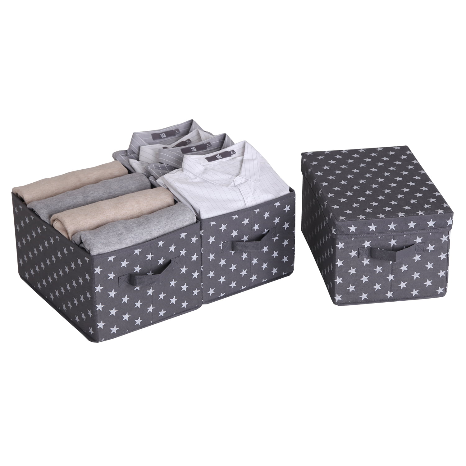 Foldable Fabric Storage Bins with Handle, Collapsible Storage Boxes for  Closet&Shelf, 3-Pack, Gray, Large, 12.4 x 11.6 x 8.1 