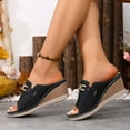 thumbnail image 5 of Women's Wedge Slide Sandals Casual Spring Summer Beach Mules with Metal Buckle Accent Solid Color Faux Leather Thick Sole Platform Sandals with Wide Width Options for Daily Walking Outdoor Use, 5 of 10