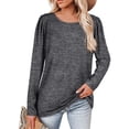 thumbnail image 3 of Camisa de manga larga para mujer Casual suelta Color sólido Agradable para la piel Cuello redondo Top de manga larga para primavera Otoño Invierno Negro Gris XL, 3 of 6
