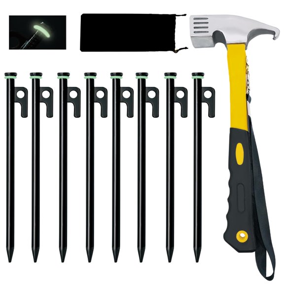 Estacas para Tienda con Martillo Juego de 8 Piezas Tialero Resistente 20 cm