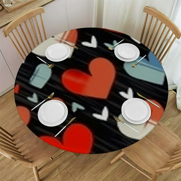 HAOXIT Poker Tablecloth, Card Suit Board Classic Checkered , Round Table Cover for Dining Room Kitchen Decor 31-35