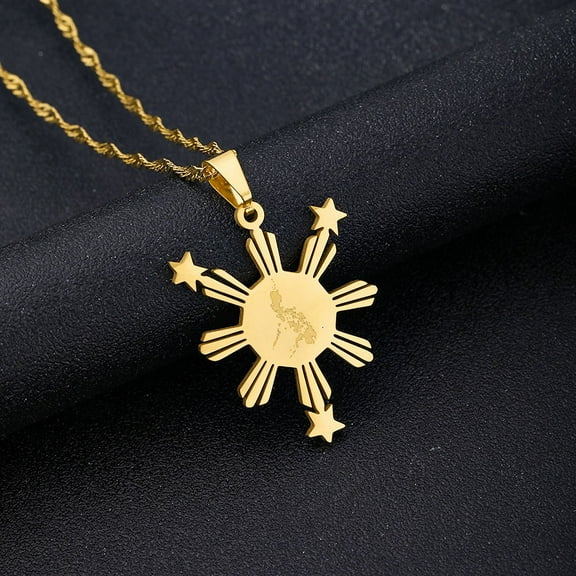 Philippines Map Flag 14K Gold Pendant & Necklaces for Women Men,Country Maps Pilipinas Jewelry Filipino