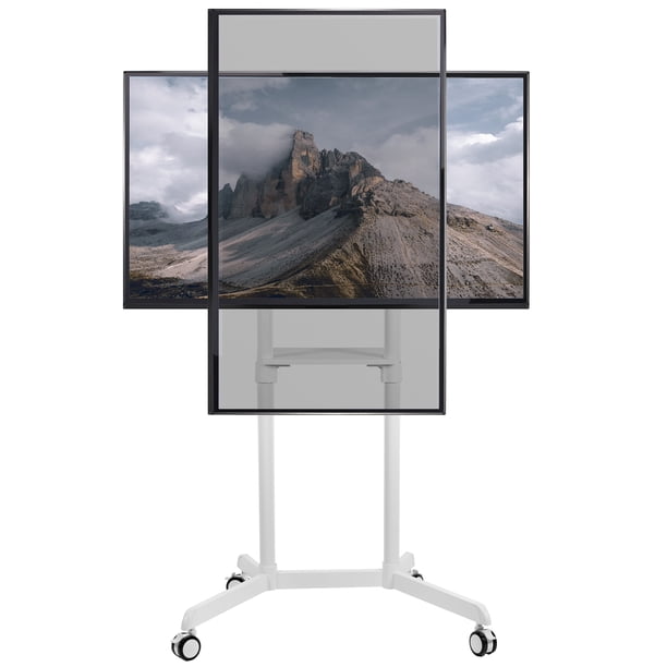 VIVO White Mobile Portrait to Landscape TV Cart for 37" to 70" Plasma
