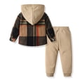 thumbnail image 3 of JUjie Boys Clothes Plaid Hooded Shirt 2pcs Outfit, Button Front Toddler Fall Winter Hoodie & Sweatpants Set Z04 Brown 9-12 Months, 3 of 7