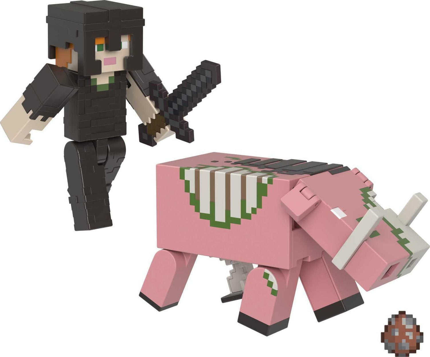 Minecraft Alex in Netherite Armor & Zoglin Action Figures & Accessories 2-Pack, 3.25-in Scale Toy Set