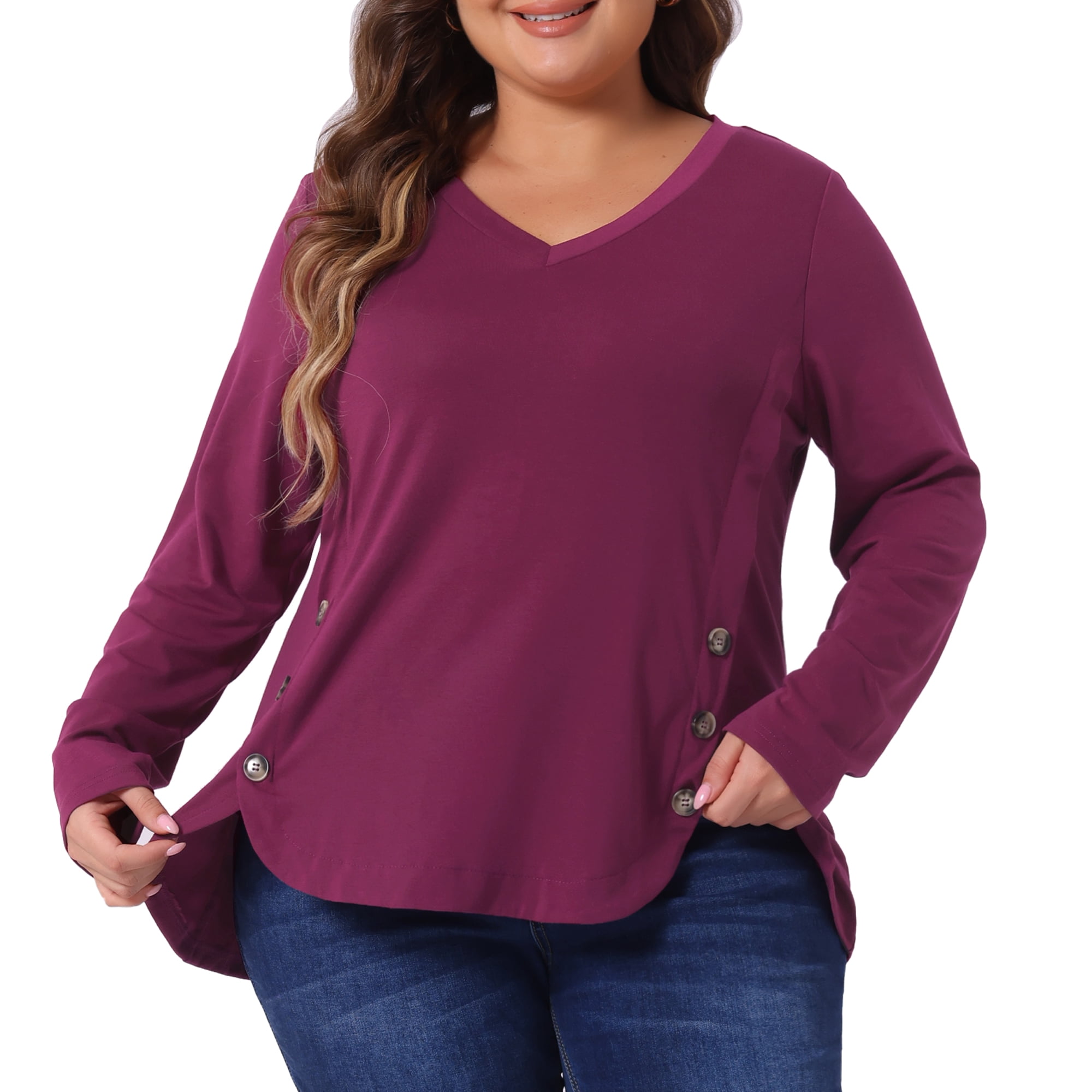 DARING DIVA Women's Plus Size Long Sleeve Button Side Swing Blouses 5X Fuchsia