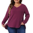 thumbnail image 2 of DARING DIVA Women's Plus Size Long Sleeve Button Side Swing Blouses 1X Fuchsia, 2 of 6