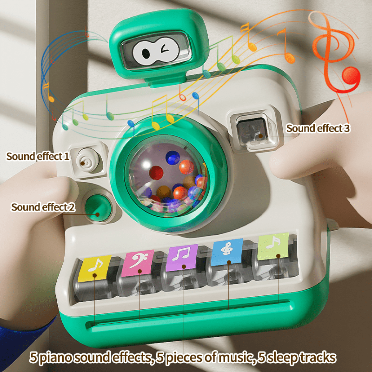 Kids Piano Musical Instruments Toys Camera Themed Interactive Toys with Lights for Toddlers Tummy Time & Christmas Birthday Gifts(White)