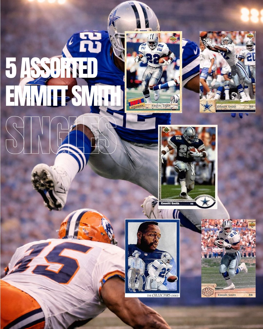 Emmitt Smith Football Cards (5) ASSORTED NFL Football Trading Cards - Perfect for any collector or gift