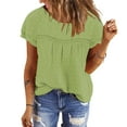thumbnail image 7 of Women's Casual Boho Tops Lace Crew Neck Ruffle Sleeve Shirts Summer Pleated Flowy Loose Fit Cute Basic Blouses (L, Mint Green), 7 of 7