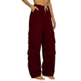 thumbnail image 5 of JUSLIO Cargo Pants for Women High Waist Casual Trousers Multi-Pocket Wide Leg Cargo Pants,Red,XXL, 5 of 9