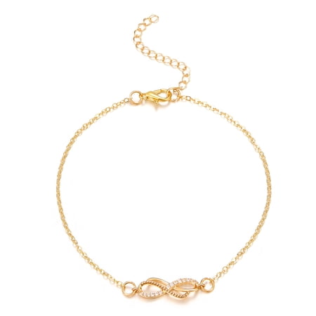 New Infinite Symbol Crystal 14K Yellow Gold Anklet Korean Beach Charms Ankle Bracelet Halhal Jewellery 8 Shape Anklets For Women Foot Jewelry