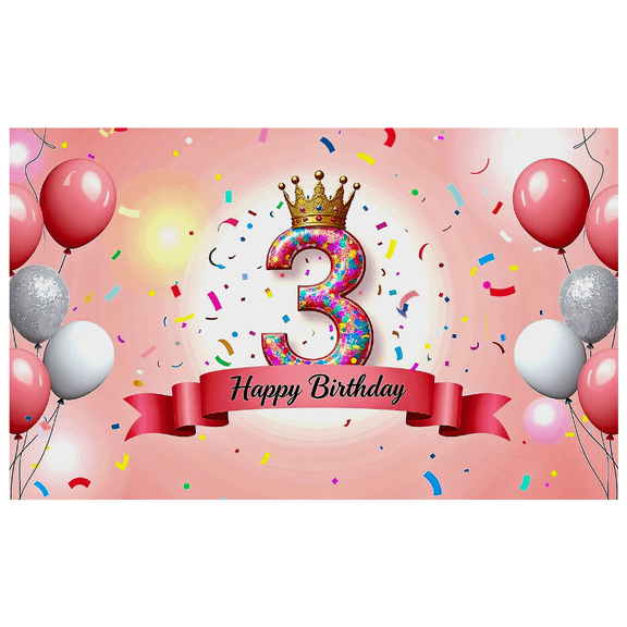 Pink Themed 3rd Birthday Banner with Crown and Glittery Number 3 Background Backdrop Happy Birthday Party Supplies Photo Props Decors for Birthday Party Photography Events Celebrations