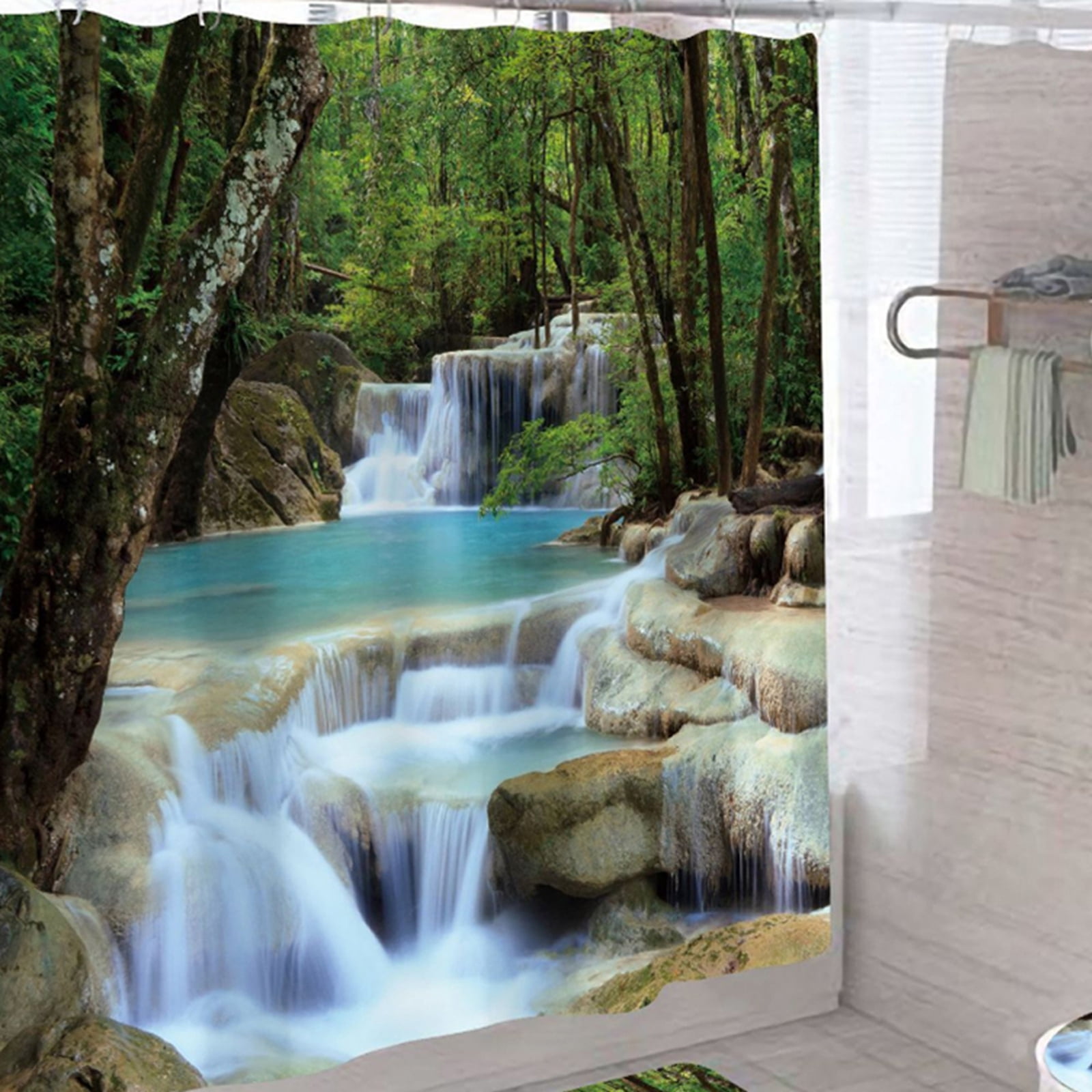Details about   Waterfall in Jungle Forest 71*71" Waterproof Fabric Shower Curtain Bathroom Mat 