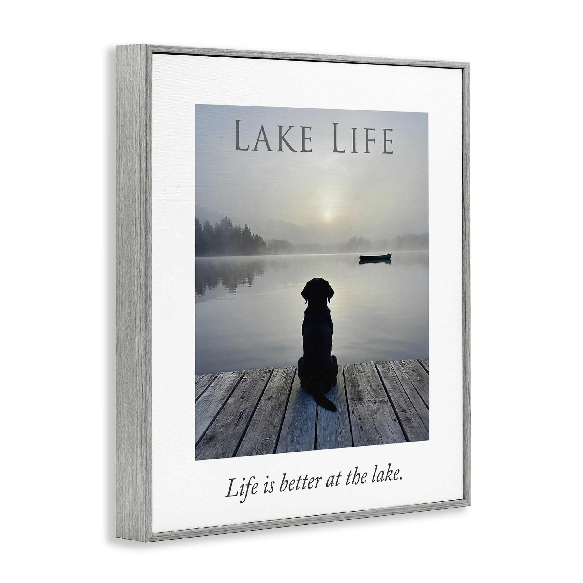 Stupell Industries Lake Life with Dog Gray Framed Giclee Art, design by A Barefoot Stylist