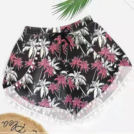 Rciityk Black Women s Swim Trunks Summer Hawaiian Elastic Waist Drawstring Swim Shorts Casual Beach Quick Dry Swimming Board Shorts - Summer Savings Clearance