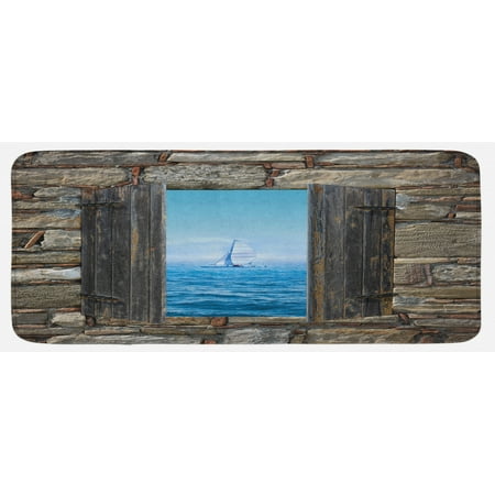 

Nautical Kitchen Mat Image of a Sailing Boat from Stone Window Narrow Perspective Idyllic Mediterranean Plush Decorative Kitchen Mat with Non Slip Backing 47 X 19 Grey Blue by Ambesonne