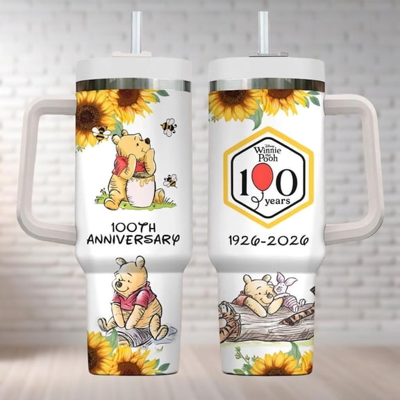 Pooh 100th Anniversary Tumbler 40Oz, Disney Bear With Honey Tumbler, Winnie The Pooh Tumbler, 2026 Disney Pooh Classic Love Travel Cup
