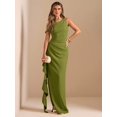 thumbnail image 7 of Olive Green One Shoulder Ruched Wrap Maxi Dress With Asymmetrical Hem, 7 of 7
