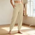 thumbnail image 6 of High Waist Tapered Joggers for Women Elastic Drawstring Ribbed Ankle Cuff Sweatpants Loose Fit Athletic Lounge Pants with Pockets Beige L, 6 of 7