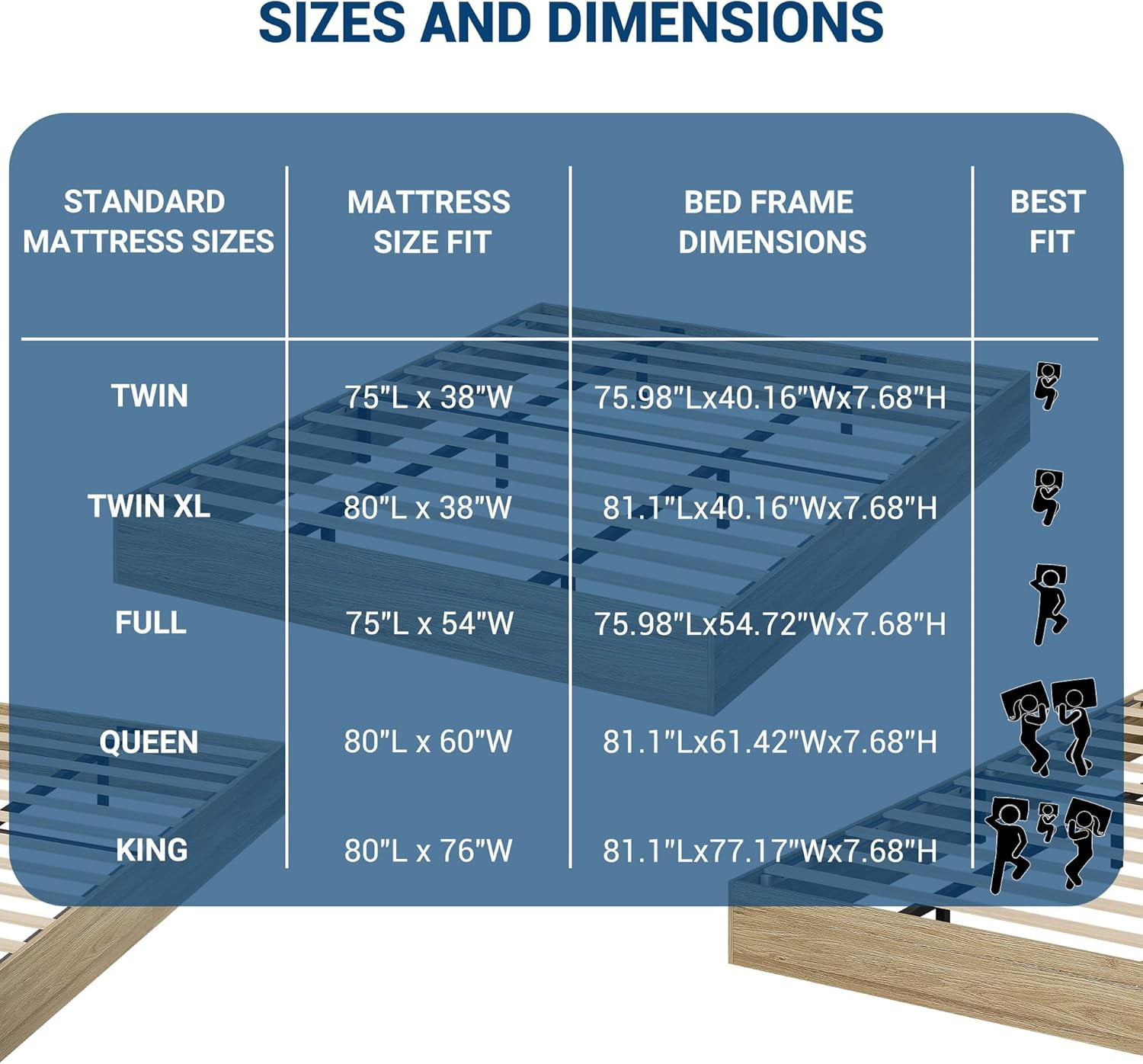 GAOMON 41 Inch Twin XL Wood Platform Bed Frame,Wooden Bed Frame Without Headboard, Wood Slat Support, No Noise , No Box Spring Needed,Easy Assembly, Natural