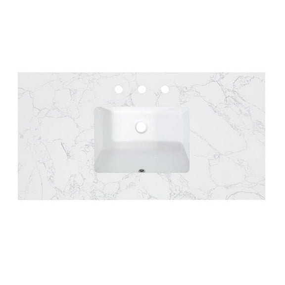 Ceres 43" Engineered Stone Vanity Top in Grain White with Single White Sink