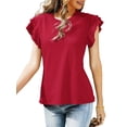 thumbnail image 3 of SAYOO Camiseta de Manga Corta para Mujer, Jersey con Volantes de Cuello Redondo de Color sólido, Tops Finos de Ajuste Suelto de Verano para Mujer SAYOO Estilo de ocio, 3 of 7