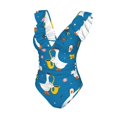 thumbnail image 4 of Yiaed Cartoon Goose Print Women's Ruffled One Piece Swimsuit V Neck Swimwear Slimming Monokini for Woman-X-Large, 4 of 8