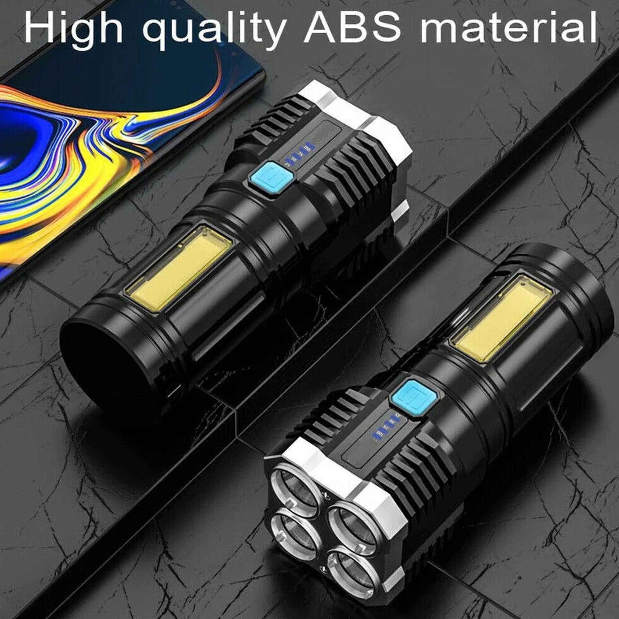 4Head LED Rechargeable Tactical Flashlight Torch COB Sde Light Camping Spotlight 