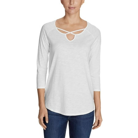 Eddie Bauer Ladies' 3/4 Sleeve Cross-Front Tunic (M, White)