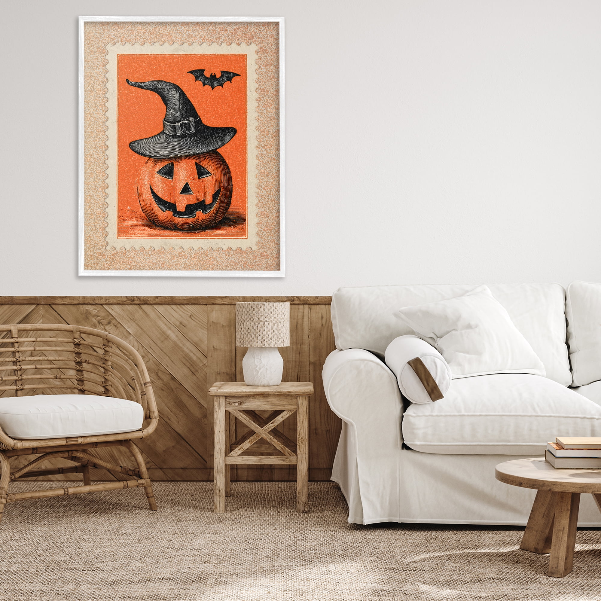 Vintage Jack-o-Lantern Stamp White Framed Giclee Art, design by Arlington Prints