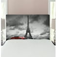 thumbnail image 1 of Eiffel Tower Headboard, Image of Eiffel Tower Paris France Vintage Car Street Dark Clouds, Upholstered Decorative Metal Bed Headboard with Memory Foam, Twin Size, Grey Black Red, by Ambesonne, 1 of 4