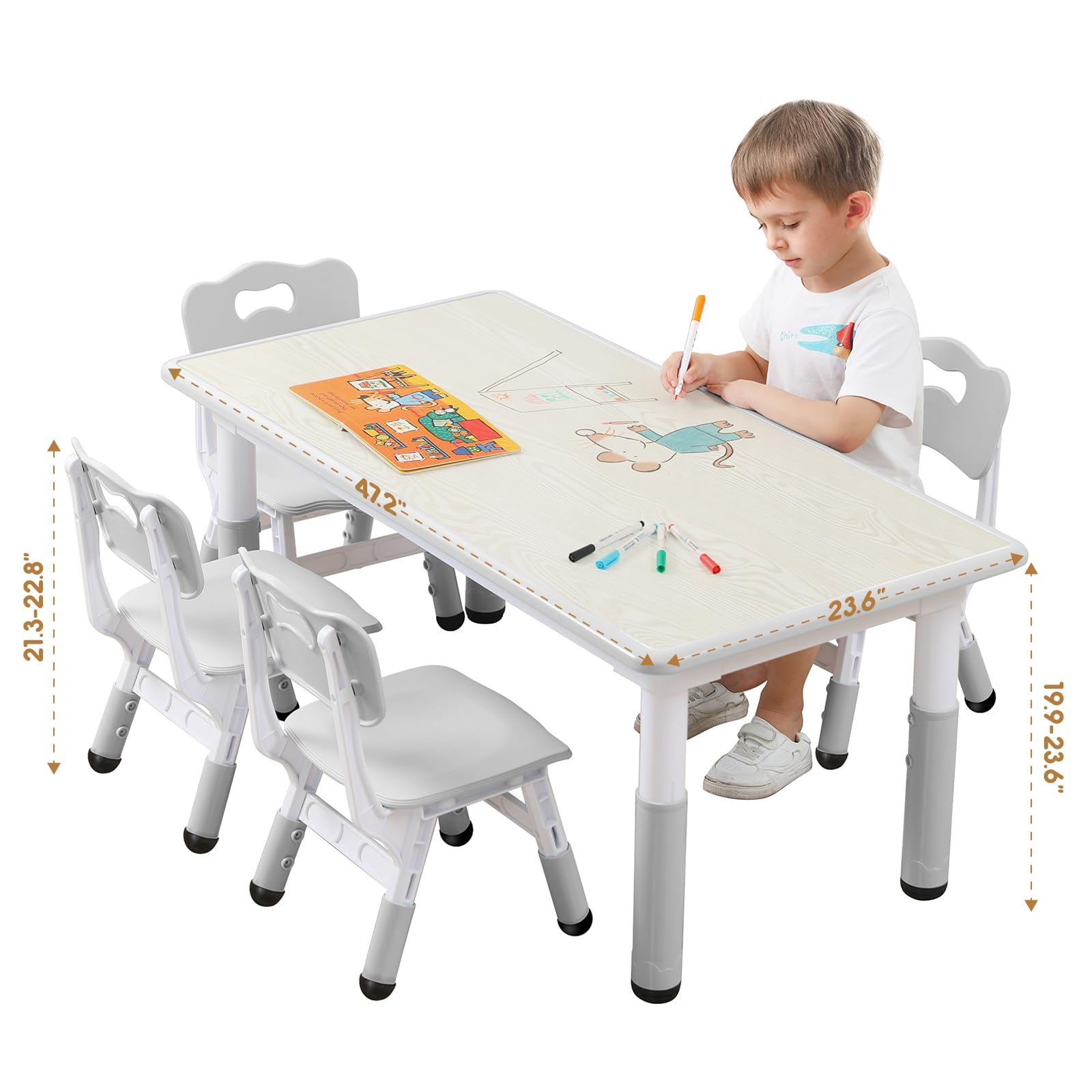 Kids Table and Chairs Set, Height Adjustable Desk With 6 Seats for Ages 3-12,Arts & Crafts Table,Graffiti Desktop, Children Multi-Activity Table for Classrooms,Daycares,Home