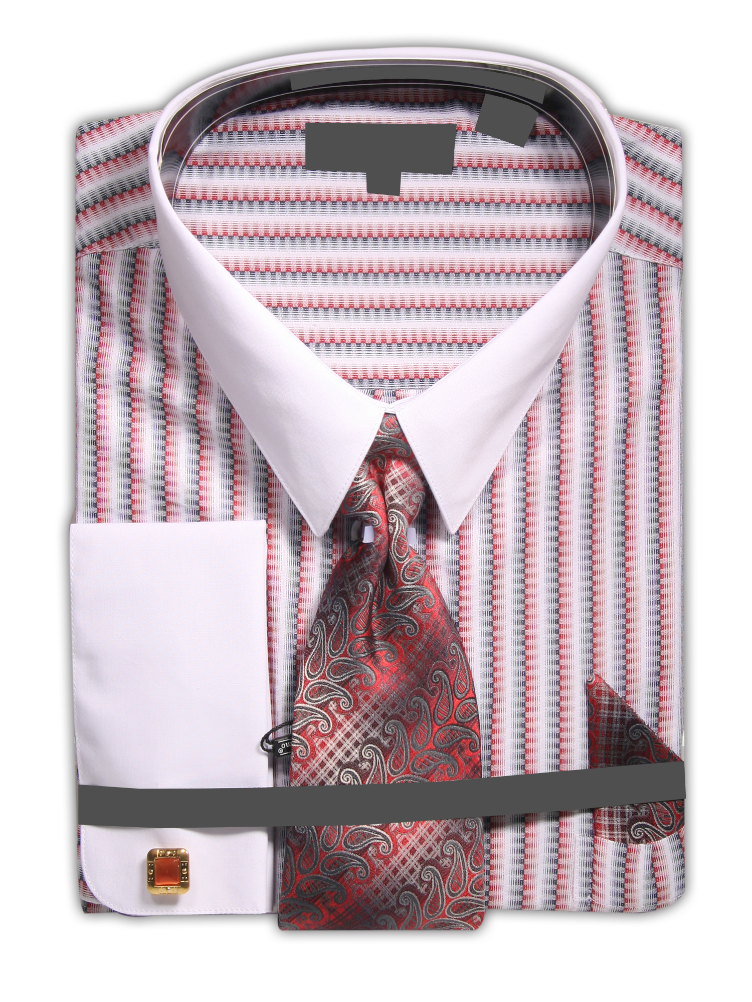 Sunrise Outlet Men's Jacquard Stripe Dress Shirt with French Cuffs