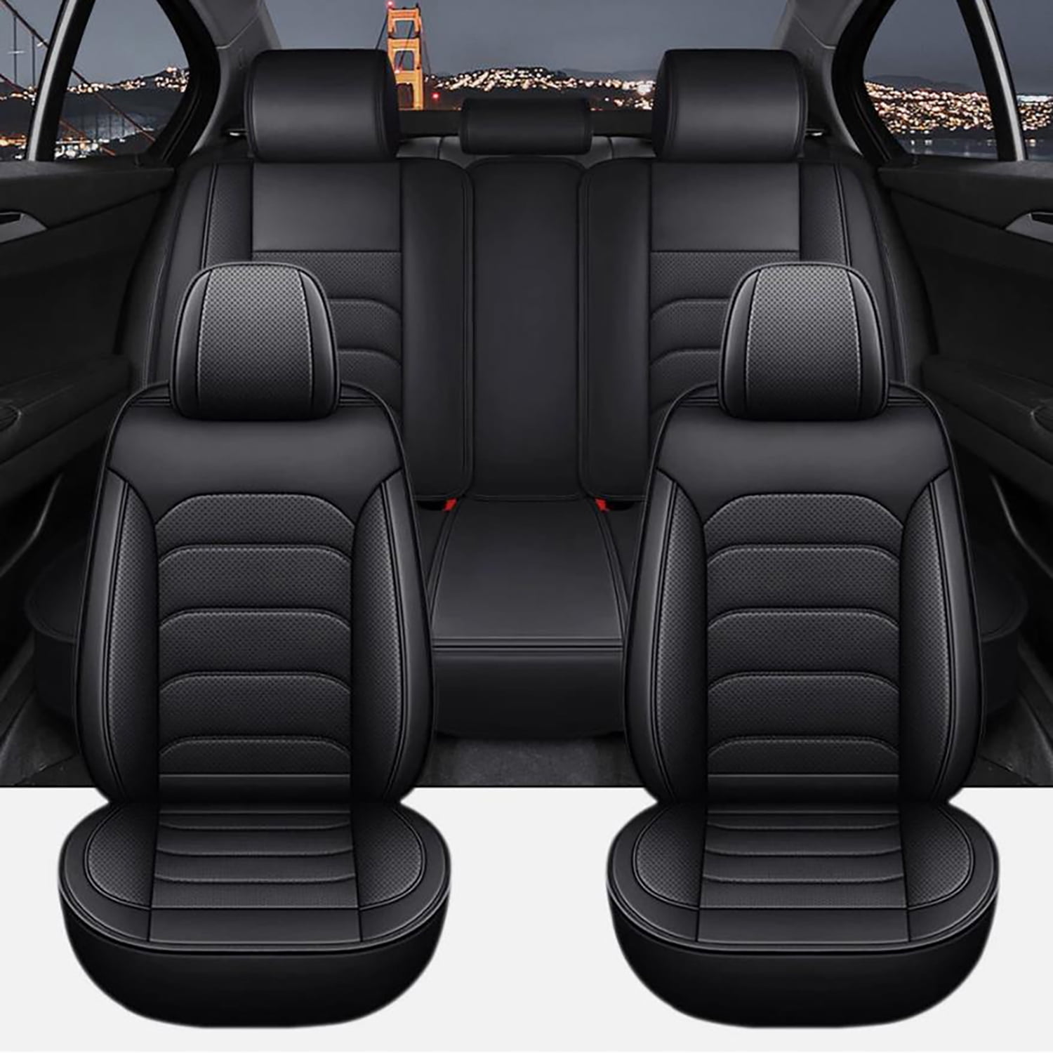 HuaGuan Fit for Nissan Rogue 2010-2025 Seat Covers - Full Set Waterproof Leather Car Seat Covers Compatible Airbag（5 Seat,Black）