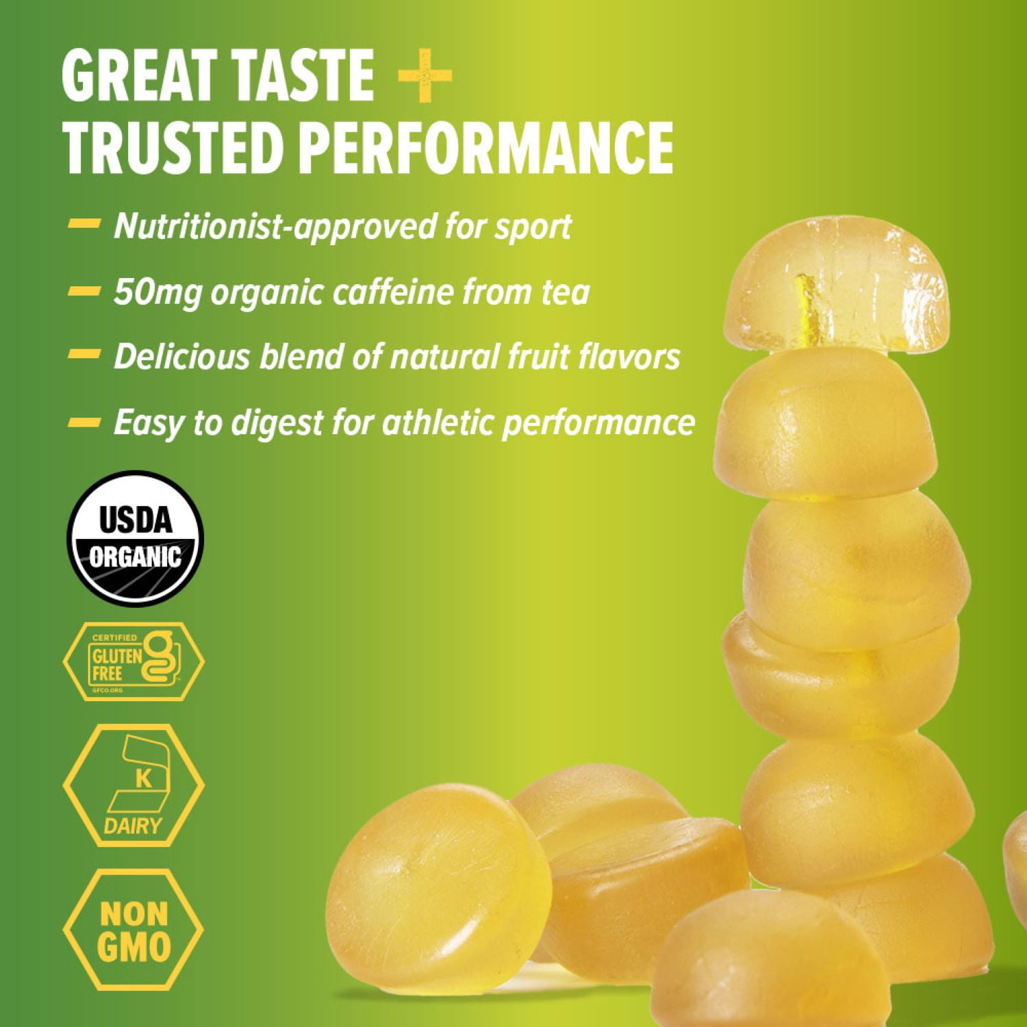 Honey Stinger Organic Gluten-Free Caffeinated Energy Chews, Stingerita Lime, 1.8 oz, 12 Count Box